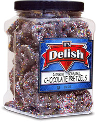 Rainbow Nonpareil Dark Chocolate Pretzels — Jumbo Jar - It's Delish