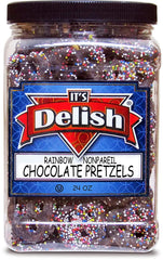 Rainbow Nonpareil Dark Chocolate Pretzels — Jumbo Jar - It's Delish (photo 2)