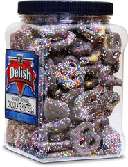 Rainbow Nonpareil Dark Chocolate Pretzels — Jumbo Jar - It's Delish (photo 3)