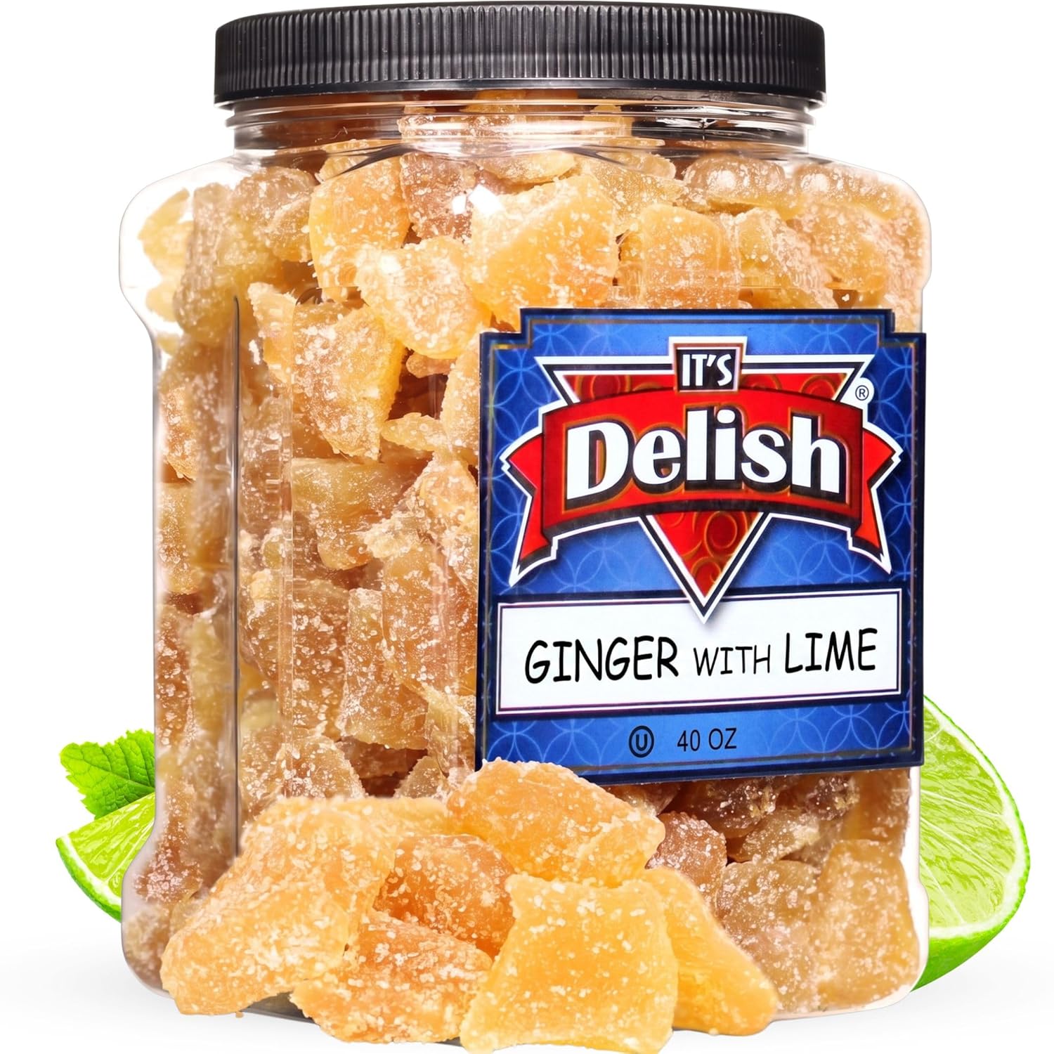 Crystallized Ginger Chunks with Lime Jumbo Jar - It's Delish