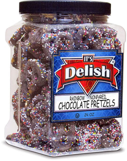 Rainbow Nonpareil Dark Chocolate Pretzels — Jumbo Jar - It's Delish
