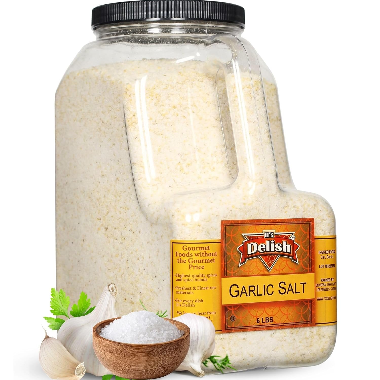 Garlic Salt 6 LBS Bulk Restaurant Gallon Jug with Handle - It's Delish