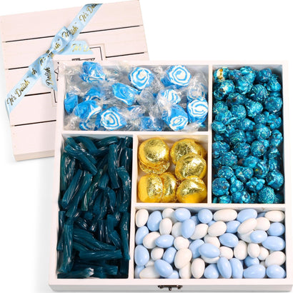 Blue Candy Gift Tray Wood Gift Basket with Lid - It's Delish