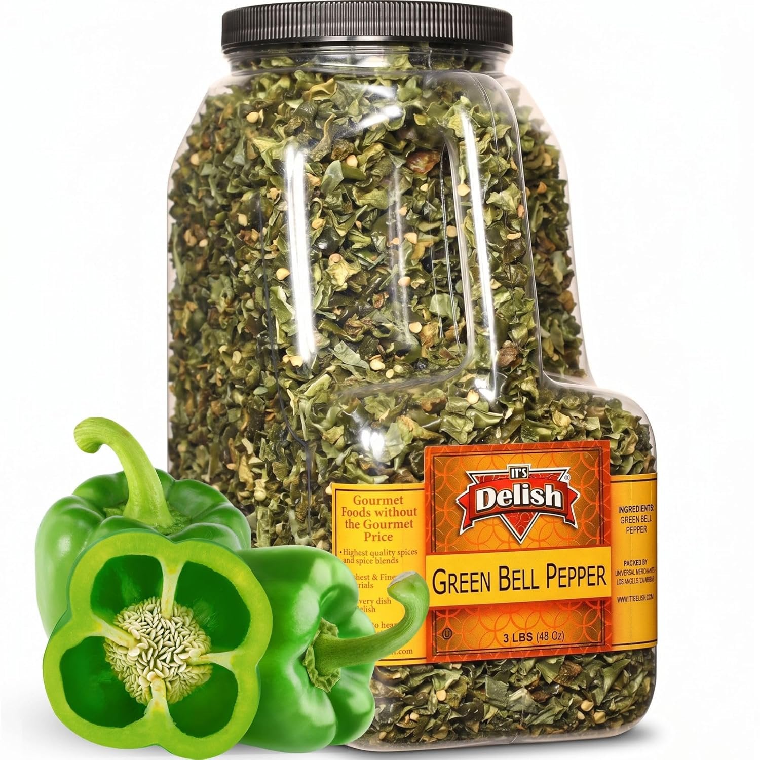 Dehydrated Green Bell Peppers 3 LBS Gallon SizeJug - It's Delish