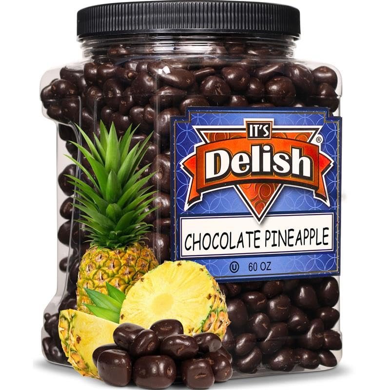 Dark Chocolate Dried Pineapple Bits Jumbo Jar - It's Delish