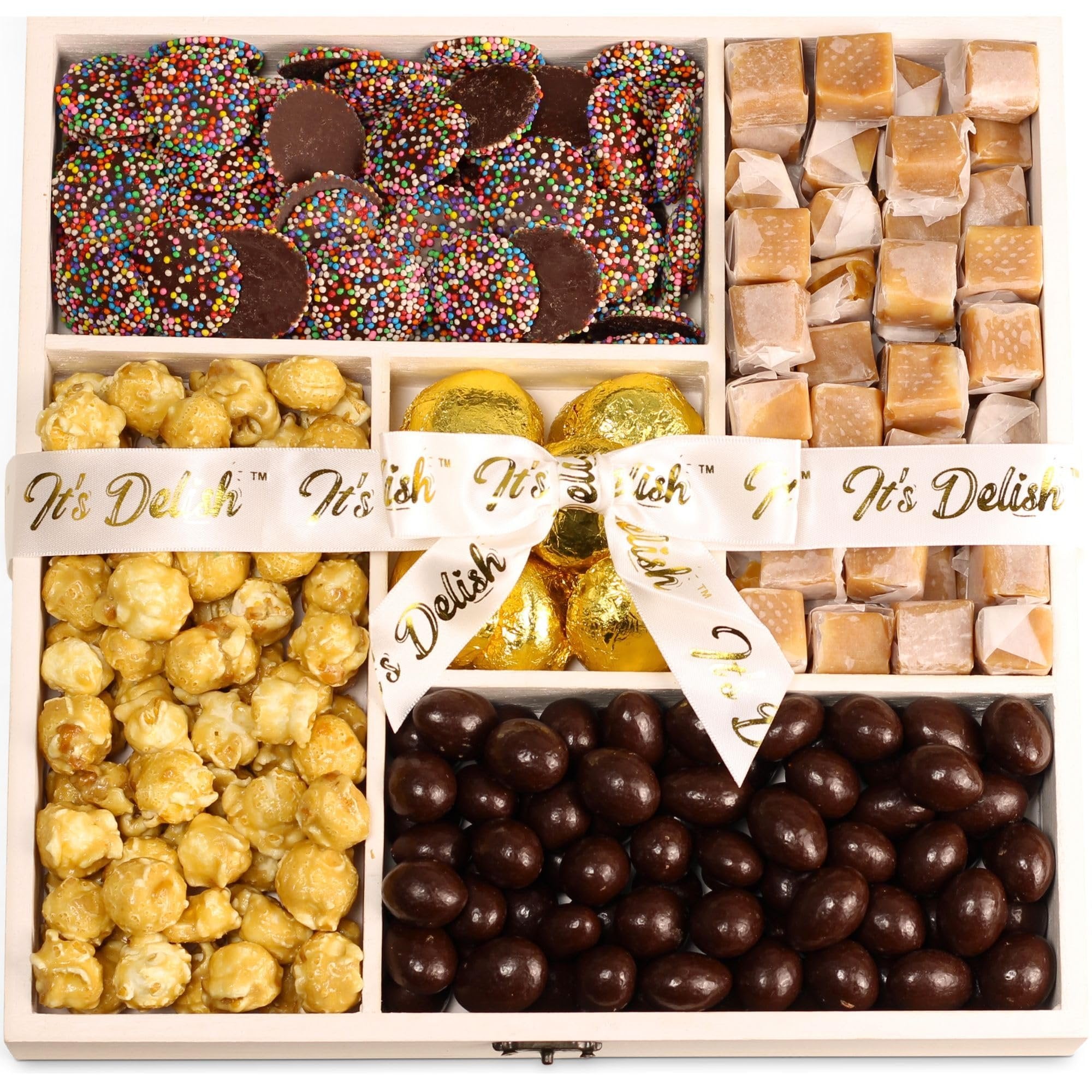 Classy Candy Gift Tray Wood Gift Basket with Lid - It's Delish (photo 3)