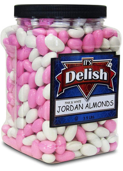 Pink and White Jordan Almonds Mix 3.5 lbs Jumbo Container - It's Delish