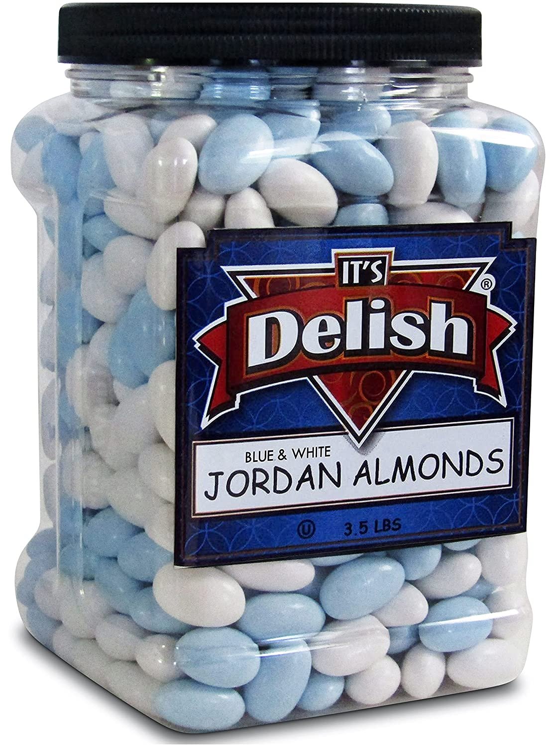 Blue and White Jordan Almonds Mix, 3.5 lbs Jumbo Container - It's Delish