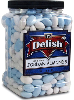 Blue and White Jordan Almonds Mix, 3.5 lbs Jumbo Container - It's Delish
