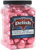 Raspberry Crème Chocolate Hearts — Pink Foil Jumbo Jar
