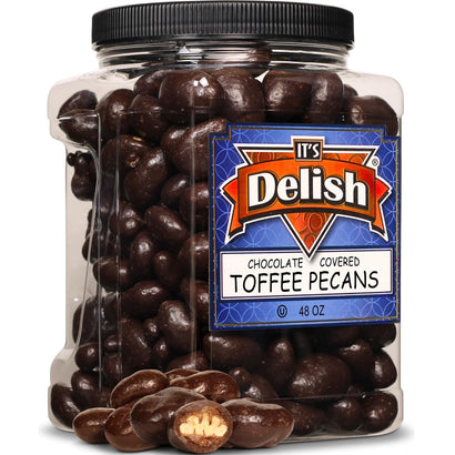 Dark Chocolate Toffee Coated Pecans — Jumbo Jar - It's Delish