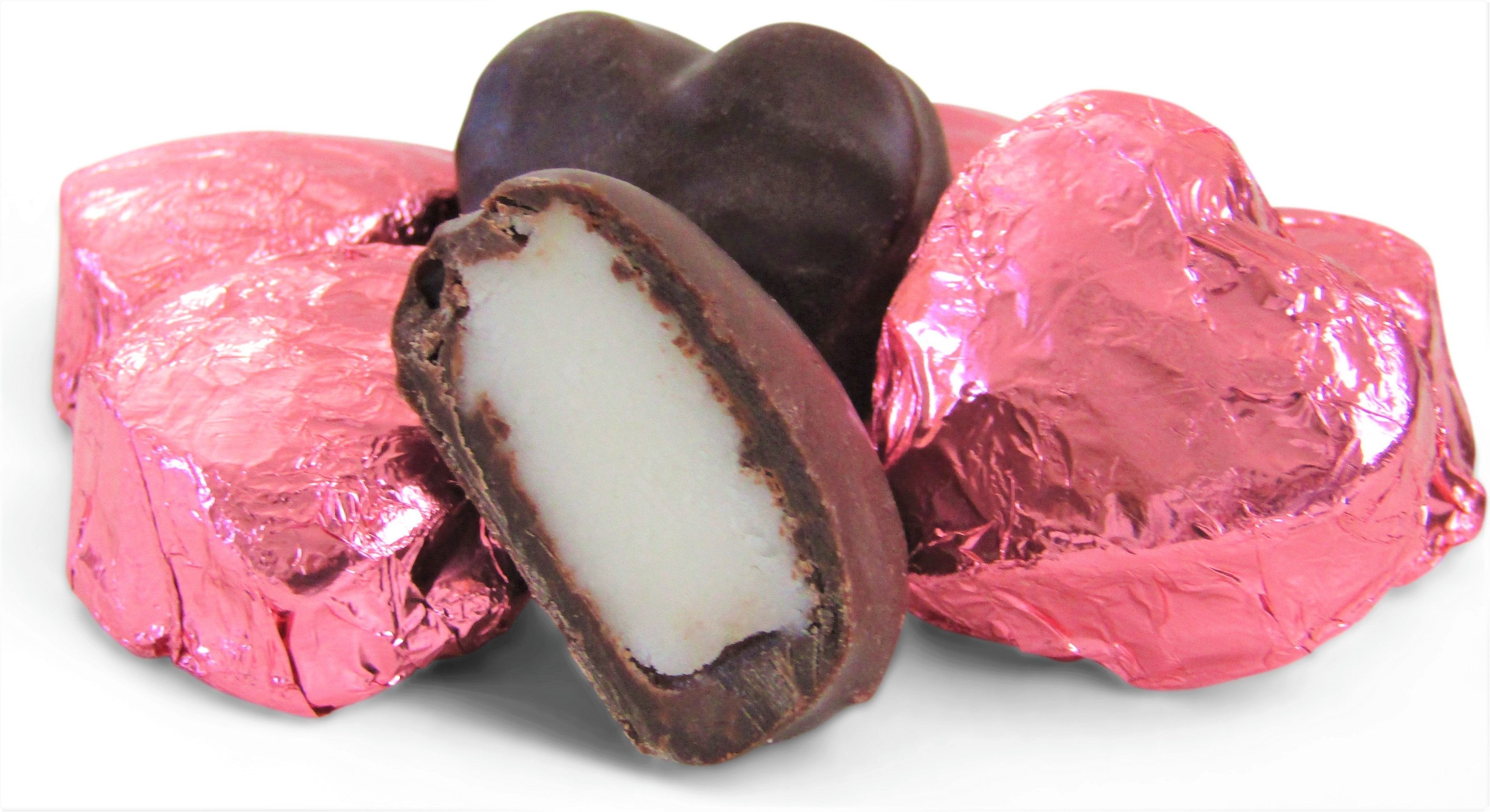 Raspberry Creme Chocolate Hearts - Pink Foil - It's Delish