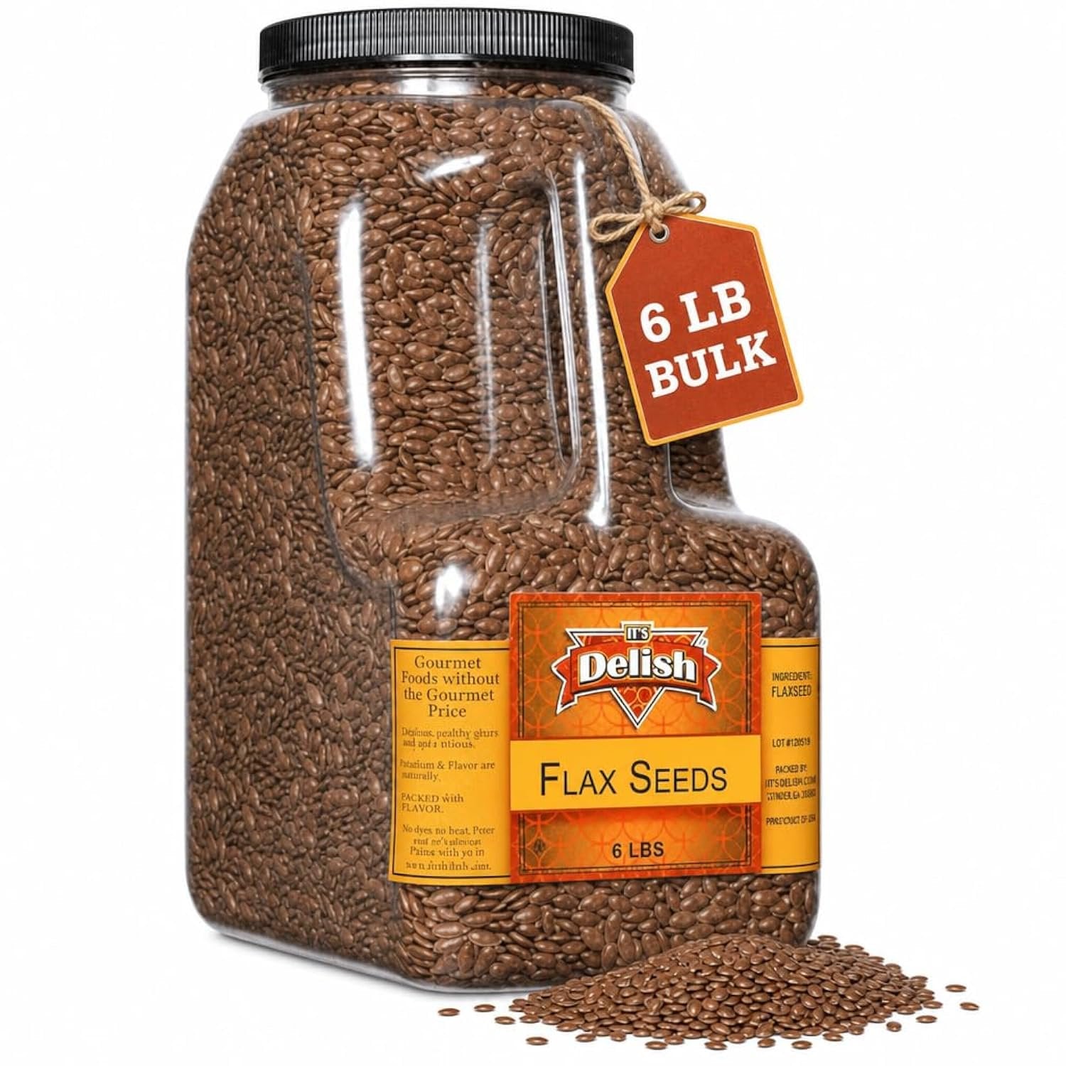 Brown Flax Seeds 6 LBS Bulk Gallon Jug with Handle - It's Delish