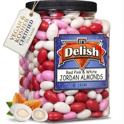 Red, Pink & White Jordan Almonds Mix - Jumbo Jar - It's Delish