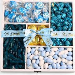 Blue Candy Gift Tray Wood Gift Basket with Lid - It's Delish (photo 4)
